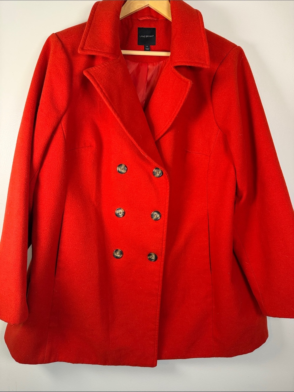 Lane Bryant Red Festive Statement Double-Breasted Faux-Wool Peacoat, 22W